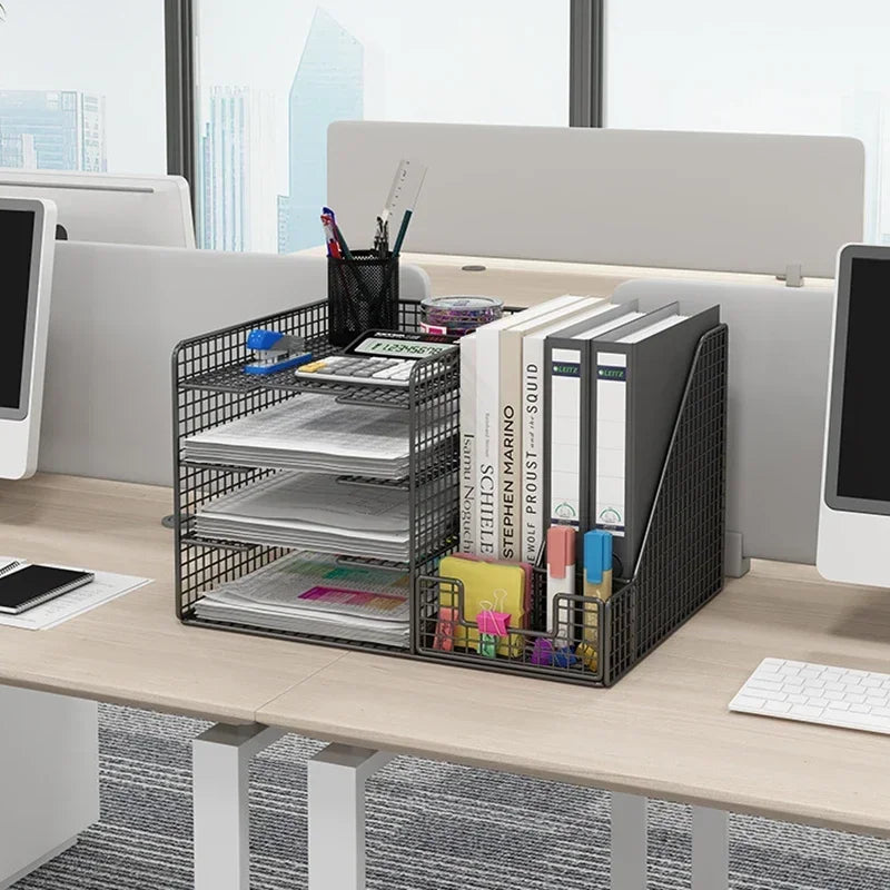 Desktop Filing Cabinets Office Supplies Multi-layer Large-capacity File Frame Storage Box Metal Bookshelf Desk Storage A4 Rack E