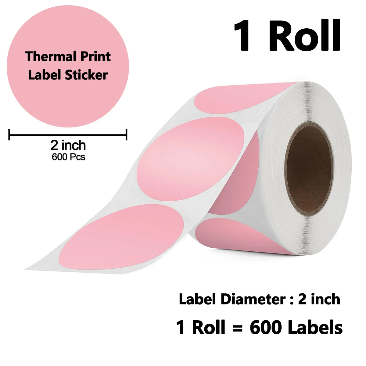 Thermal Sticker Labels, 5.08cm Thermal Stickers, Color Multi-Purpose Round Direct Thermal Labels for Name Tag, Small Business