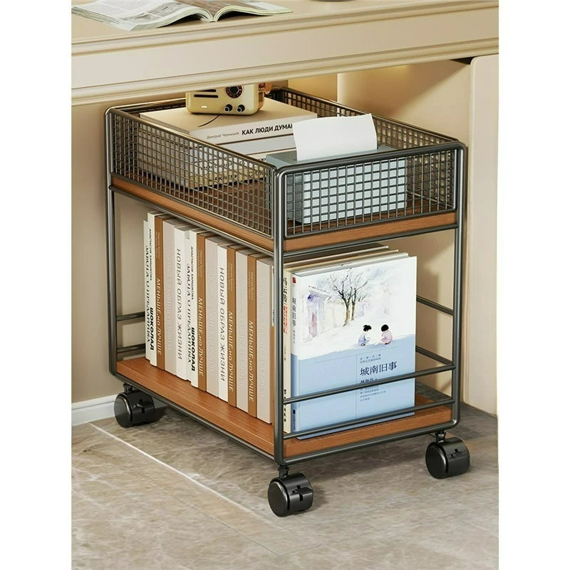 Rolling Bookshelf with Wheels, Metal Mesh Storage Organizer Rack for Home Office,No Assembly Required, Space Saving Utility Cart