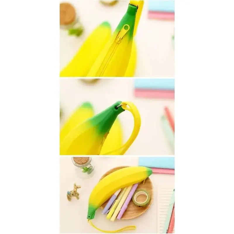 Yellow Banana Silicone Pencil Case Stationery Storage Bag Coin Purse Key Wallet Promotional Gift