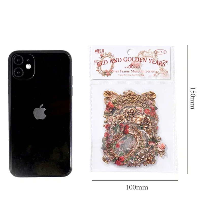 20pcs PET Scrapbooking PET Materials Art  Journal Stickers for Decor Sticker Junk Stationery150*100MM Flowers Frame Collage