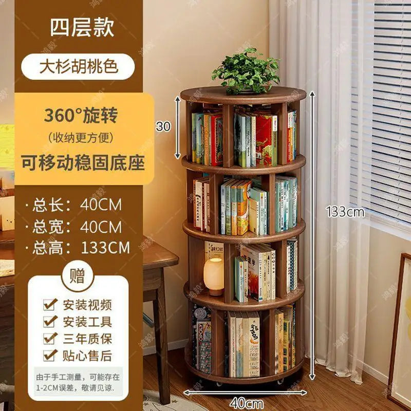 Rotating Bookshelf 360 Multi-layer Storage Bookcase Student Shelf Floor-to-ceiling Integrated Mobile Home Children's Corner Cabi