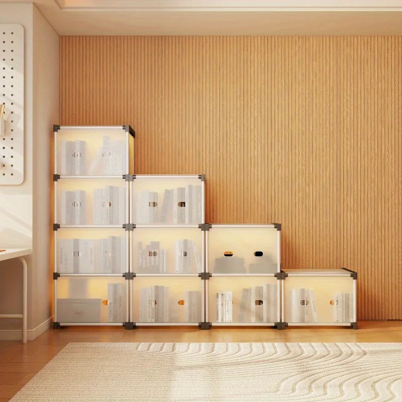 Floor-Standing Dust-Proof Bookshelf Indoor Small Cabinet for Snacks/Clothes/Books Bedroom  Living Room Storage Organizer