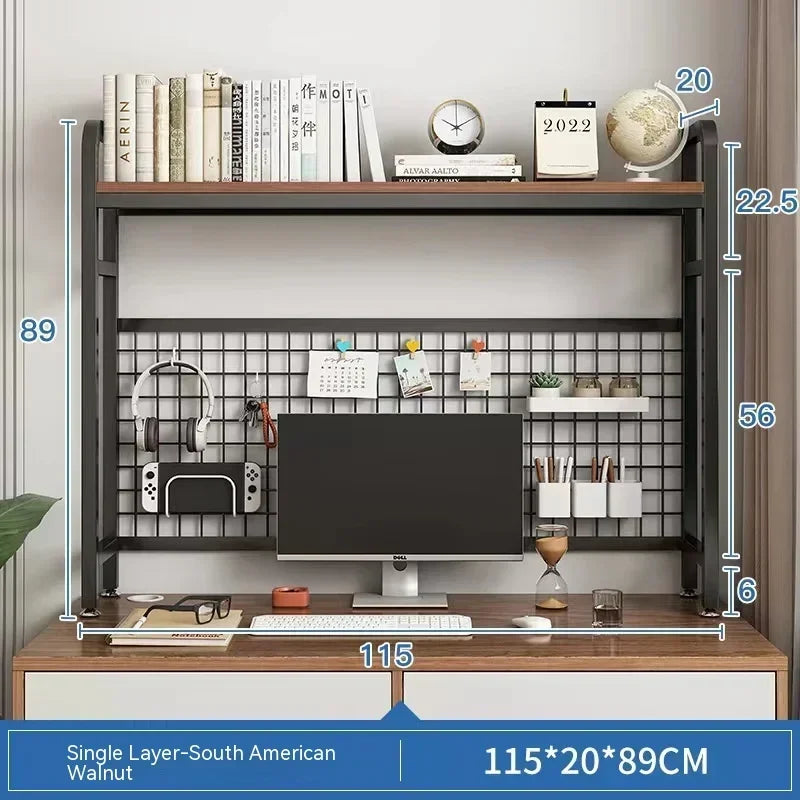 Home Furniture Desktop Multi-Layer Wrought Iron Shelf Bookcase With Grid Bookshelf Table Hole Board Table Wooden Shelves Student