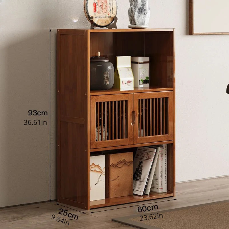 3-Tier Storage Cabinet, Retro Style Bookcase, Bamboo Cabinet for Kitchen, living room & Office Storage, Simple Assembly