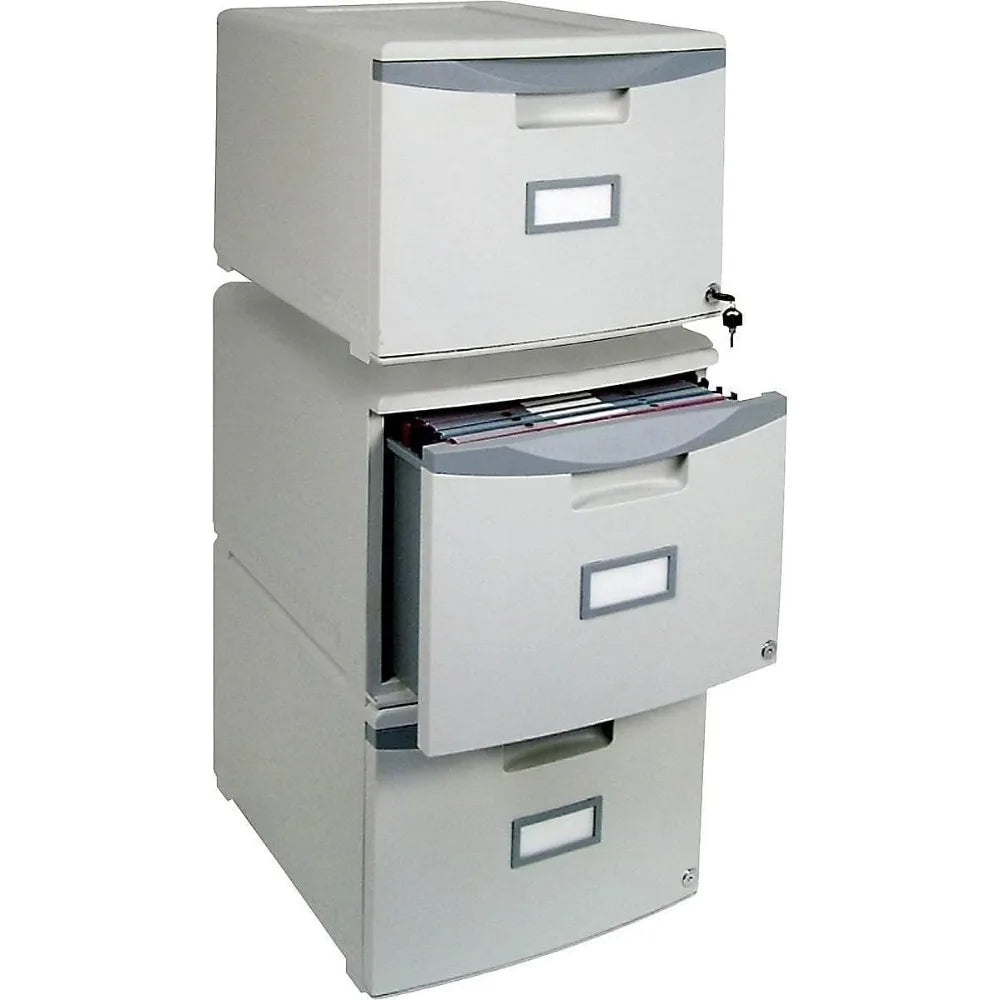 Storex Plastic One-Drawer File Cabinet Locking Document Organizer for Home Office Stackable Letter Legal Size Gray 61251B01C