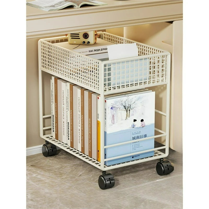 Rolling Bookshelf with Wheels, Metal Mesh Storage Organizer Rack for Home Office,No Assembly Required, Space Saving Utility Cart