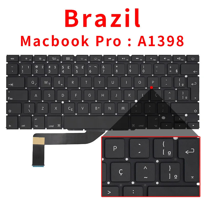 New Laptop Keyboard For Macbook Pro Retina 15" A1398 US UK Russian Spain French 2012 2013 2014 2015