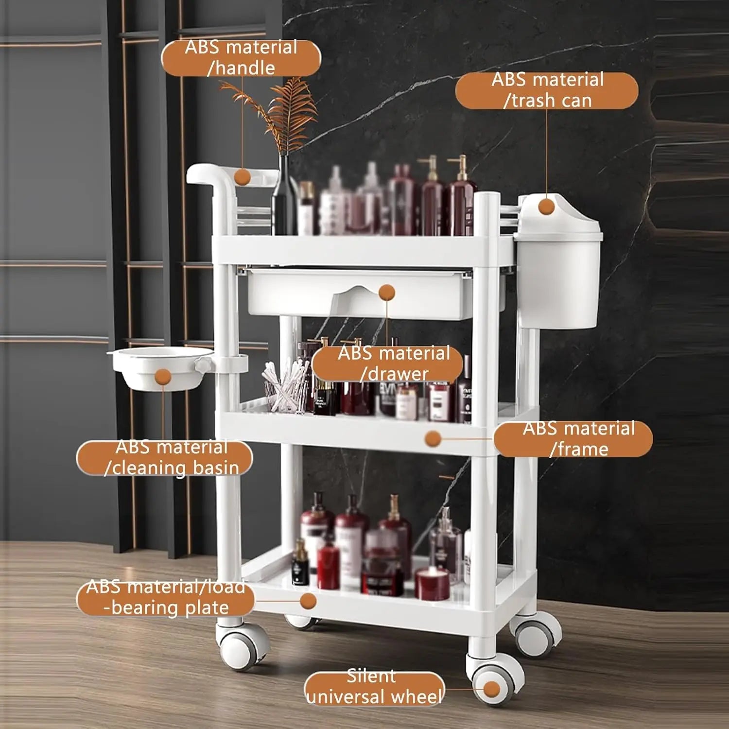 3-Tier Medical Utility Cart With Drawer and Shelves 360°Multi-Functional Mobile Storage Organizer For Clinic Hospital Lab Office
