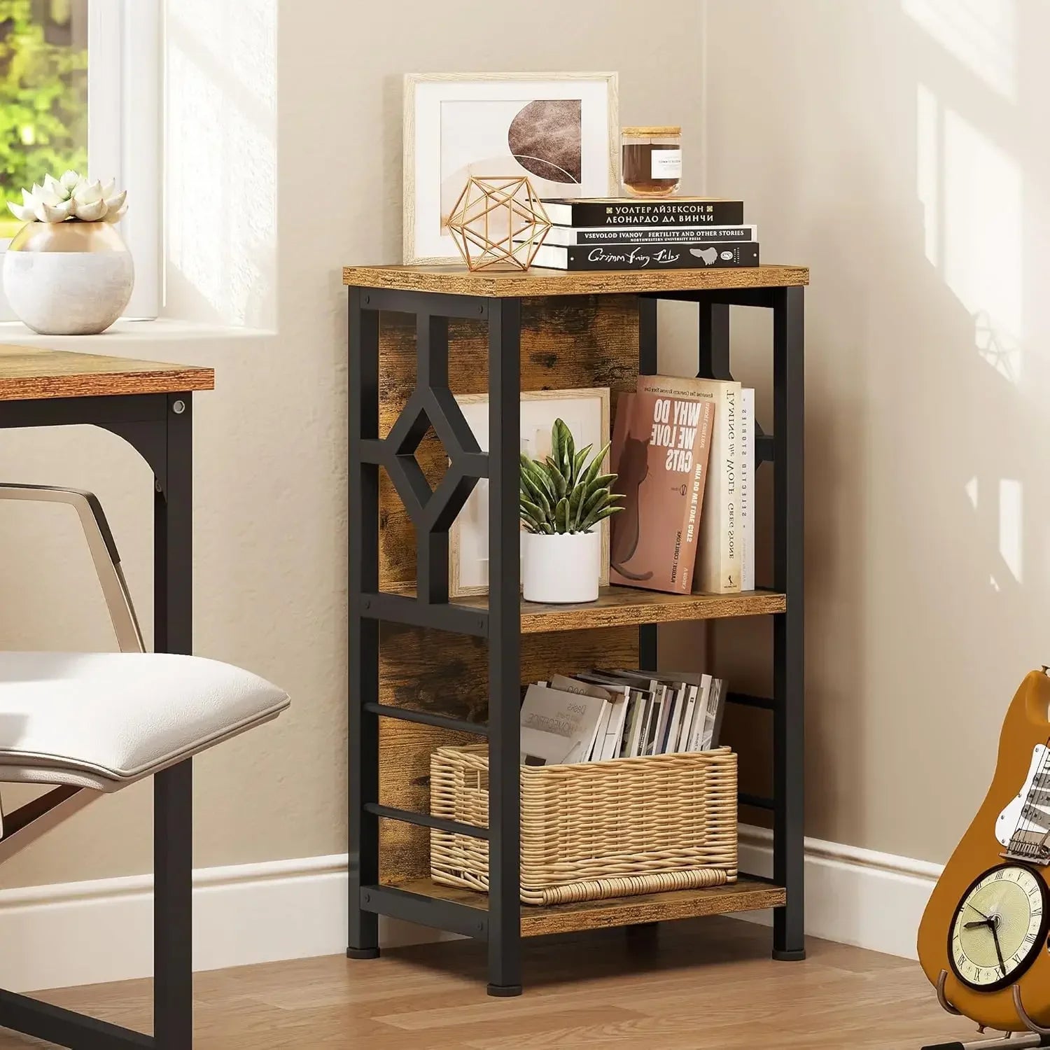 -Small Bookshelf, 3 Tier Farmhouse Bookshelf With Storage,Short Bookshelf For Small Spaces,Mini Shelf Stand,Open Bookcase