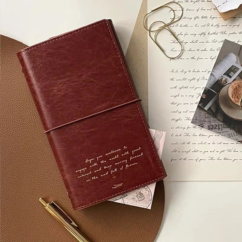 A6 Retro leather surface Loose-leaf Notebook Pu Cover Bussiness Travel binder Notepad Exquisite Senior Custom Office Diar