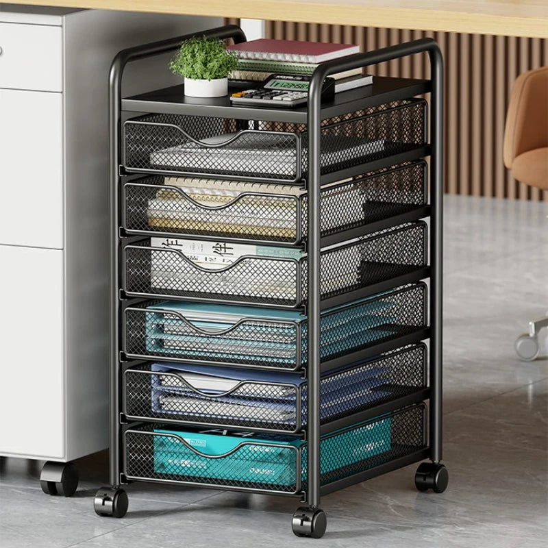 Simple Metal Storage Rack Under Desk Large Capacity Organizer Mobile Rolling Cart with Drawers Multi Layer Office File Cabinet