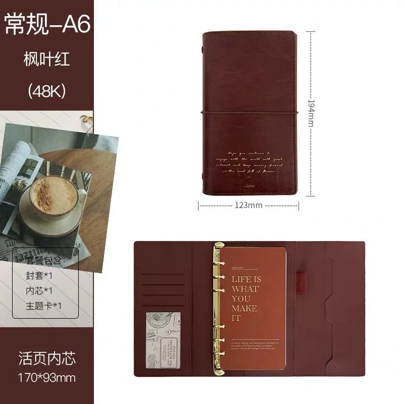 A6 Retro leather surface Loose-leaf Notebook Pu Cover Bussiness Travel binder Notepad Exquisite Senior Custom Office Diar