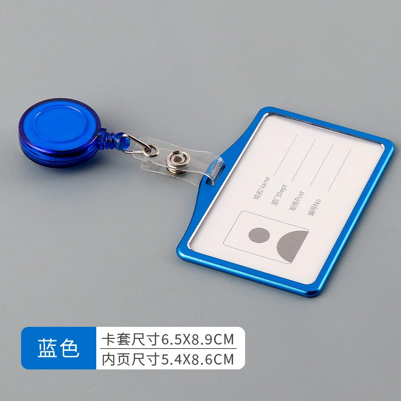 Metal Work Card Holder with Retractable Chest Pocket Clip Lanyard Badge Holder Reels ID Tag Name Badge Pass Card Sleeve Case