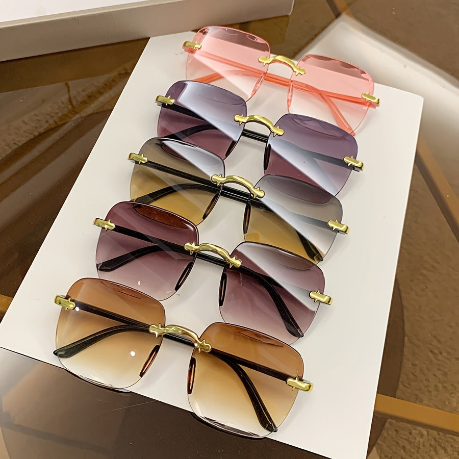 Frameless Trimmed Square Sunglasses For Women Trendy Gradient Color