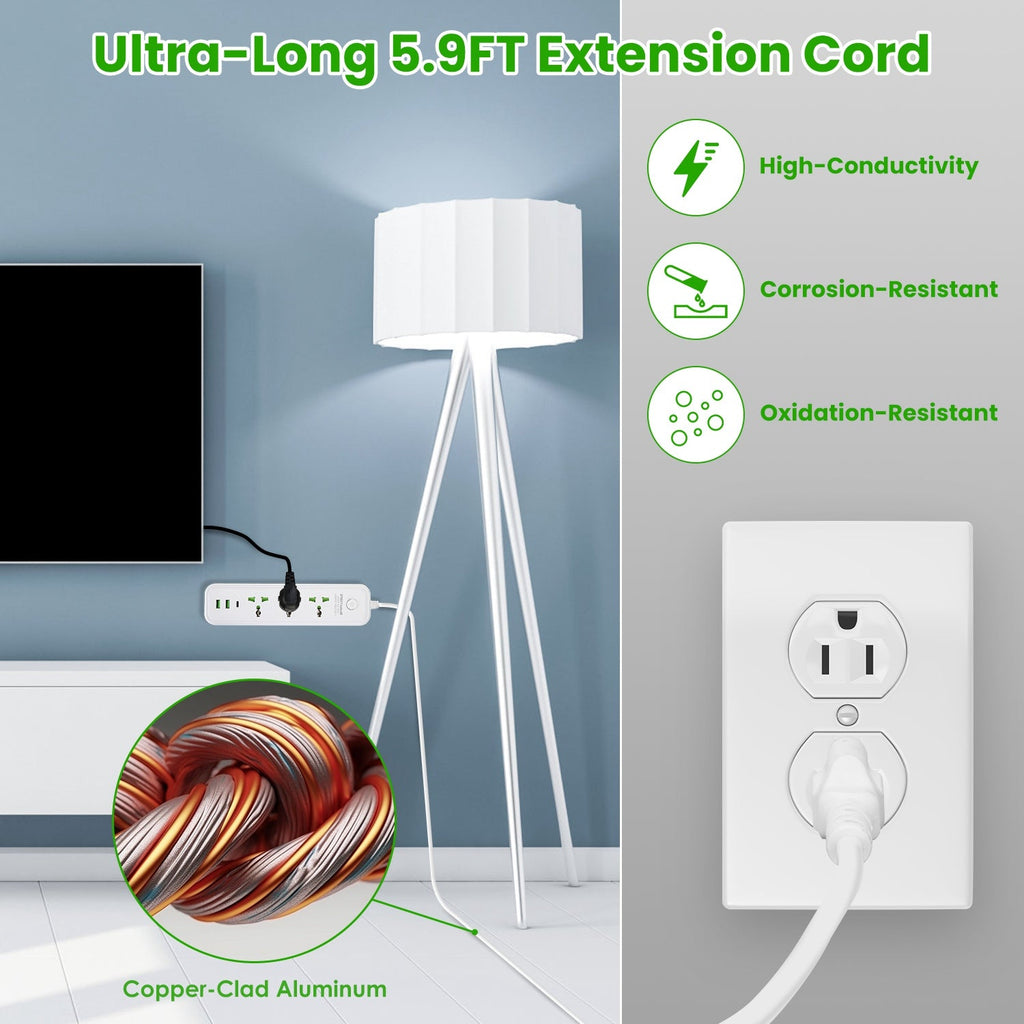 Power Strip with USB & Extension Cord